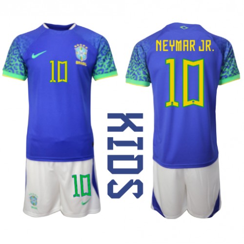 Dres Brazil Neymar Jr #10 Gostujuci za djecu SP 2022 Kratak Rukav (+ kratke hlače)